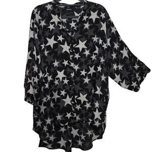 Torrid Star Print Blouse Size 2 (2X) | Sheer Hi-Low Tunic Top Black White